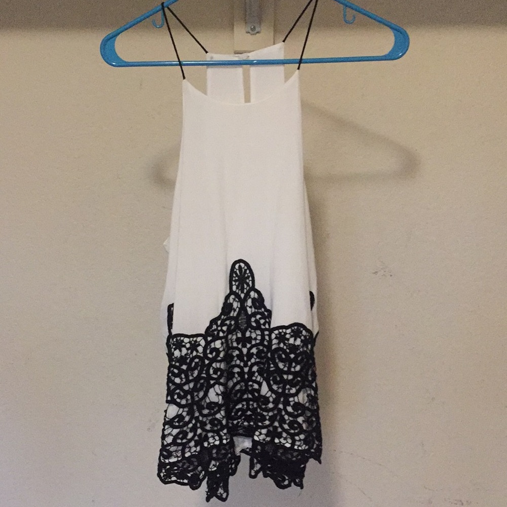 White tank with black crochet detail